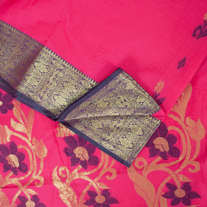 Sanskriti Vintage Sarees Pure Cotton Floral ZariWoven 5+yd Sari Recycled Fabric