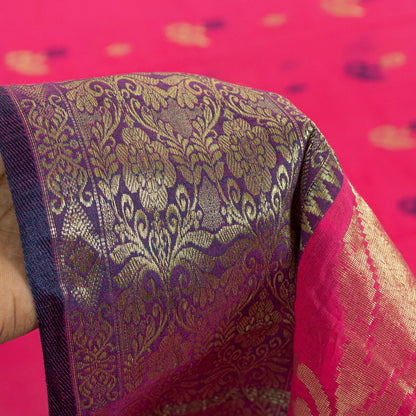 Sanskriti Vintage Sarees Pure Cotton Floral ZariWoven 5+yd Sari Recycled Fabric