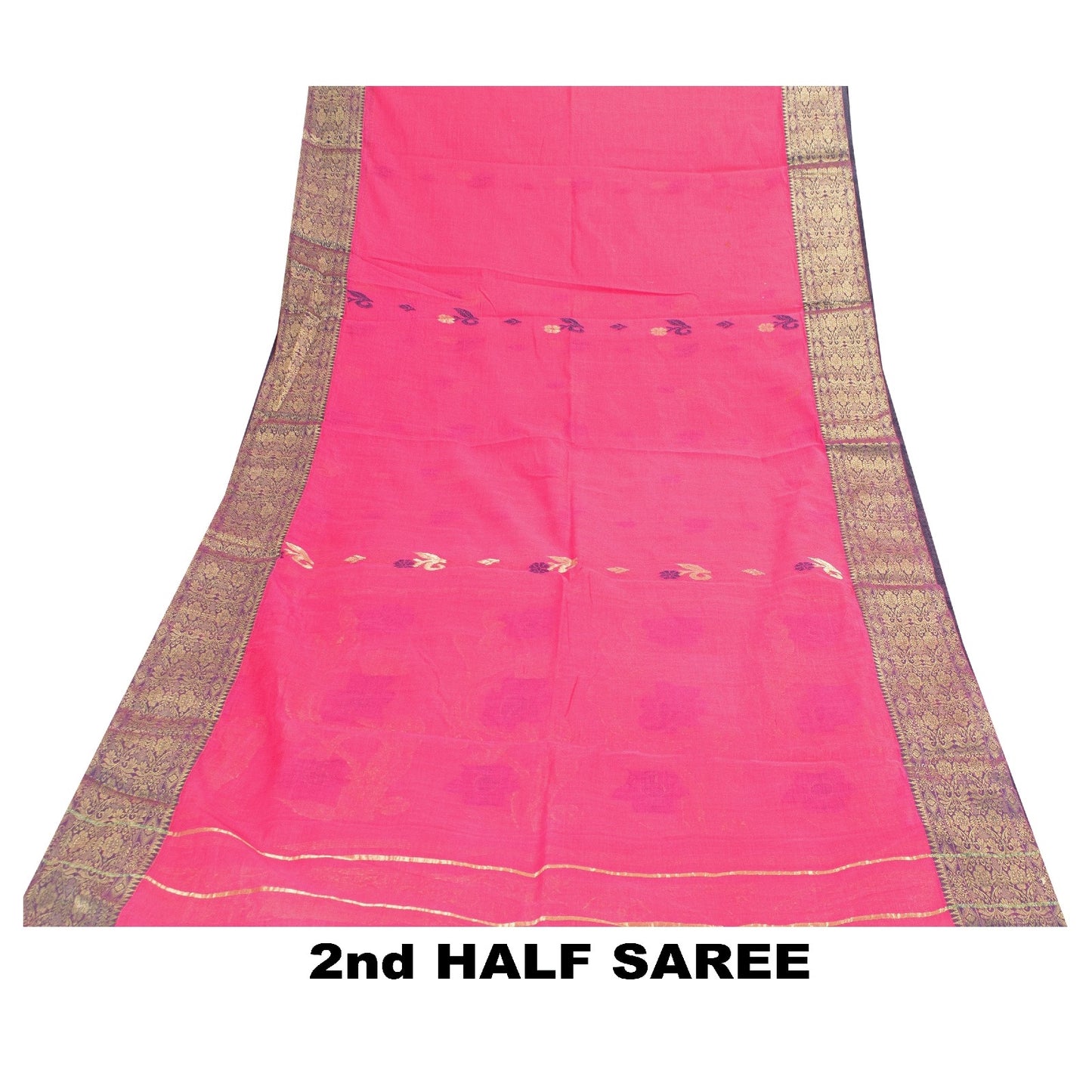 Sanskriti Vintage Sarees Pure Cotton Floral ZariWoven 5+yd Sari Recycled Fabric