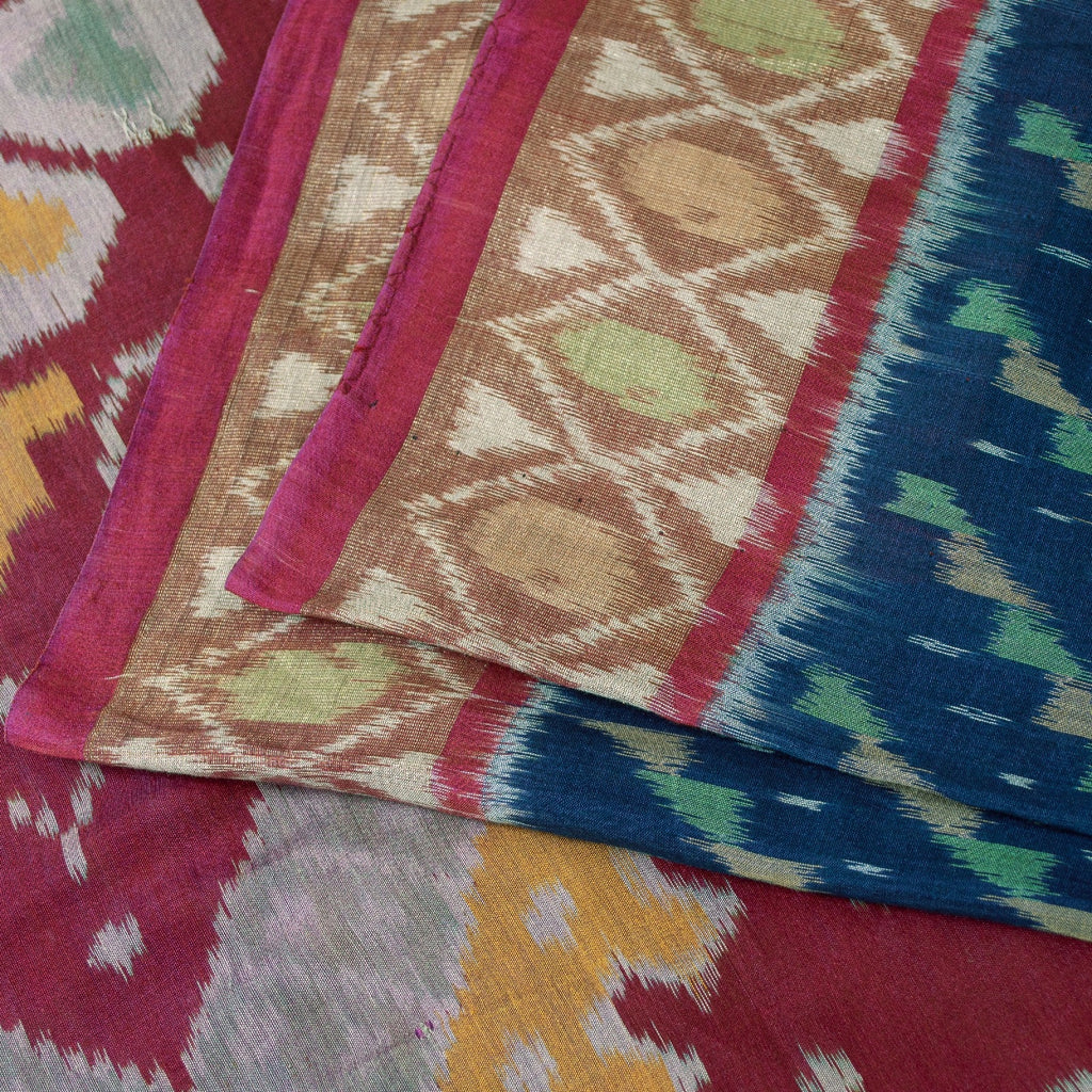 Sanskriti Vintage Sarees Blue Ikat Handwoven Odisha Pure Cotton Sari 5+yd Fabric