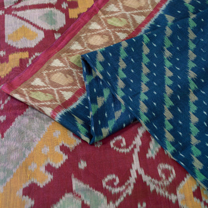 Sanskriti Vintage Sarees Blue Ikat Handwoven Odisha Pure Cotton Sari 5+yd Fabric