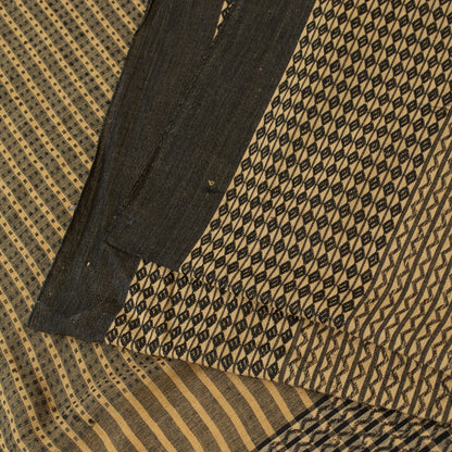 Sanskriti Vintage Sarees Cream Pure Cotton Geometric Woven 5+YD Heritage Sari
