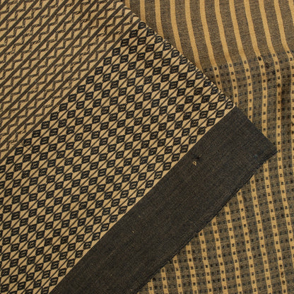 Sanskriti Vintage Sarees Cream Pure Cotton Geometric Woven 5+YD Heritage Sari