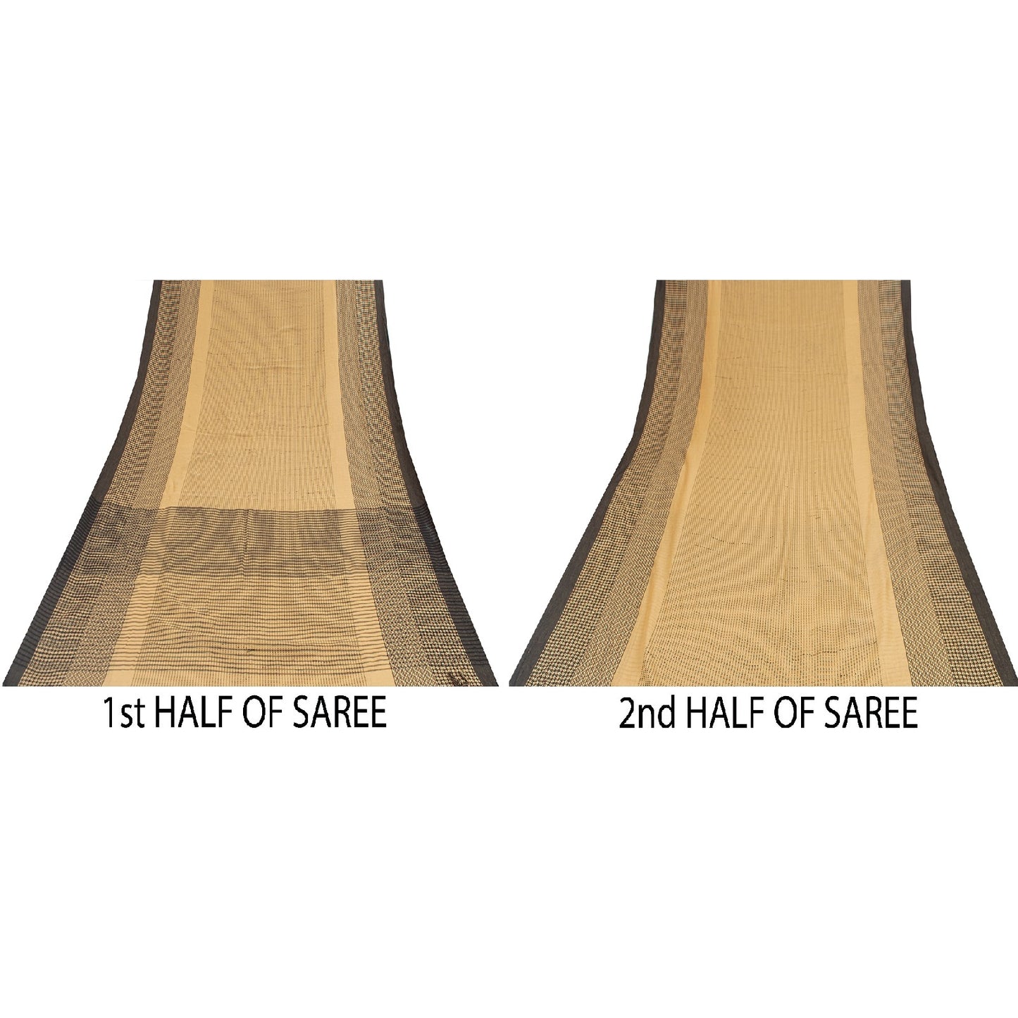 Sanskriti Vintage Sarees Cream Pure Cotton Geometric Woven 5+YD Heritage Sari