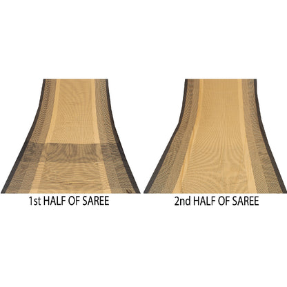 Sanskriti Vintage Sarees Cream Pure Cotton Geometric Woven 5+YD Heritage Sari