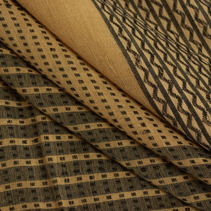 Sanskriti Vintage Sarees Cream Pure Cotton Geometric Woven 5+YD Heritage Sari