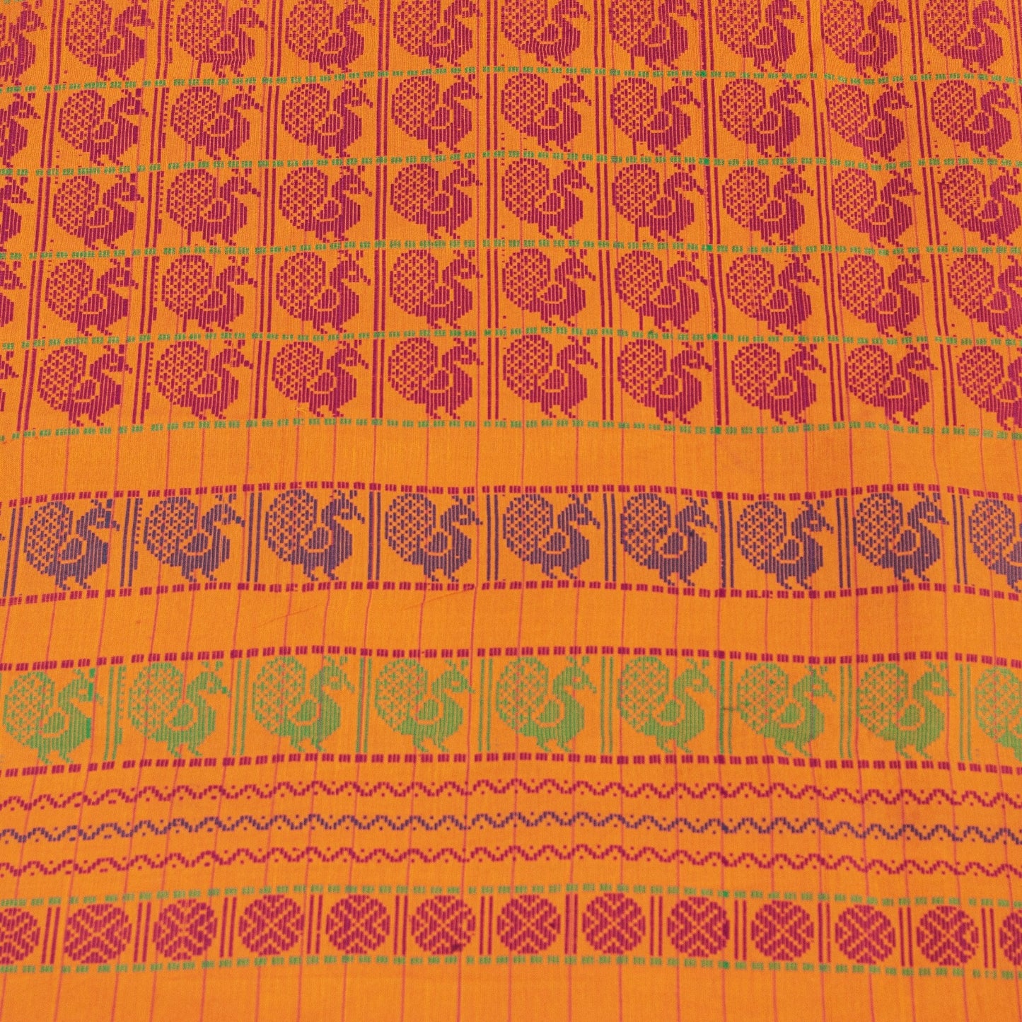 Sanskriti Vintage Sarees Yellow Pure Cotton Indian Ilkal Peacock Handwoven 5+YD