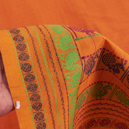 Sanskriti Vintage Sarees Yellow Pure Cotton Indian Ilkal Peacock Handwoven 5+YD