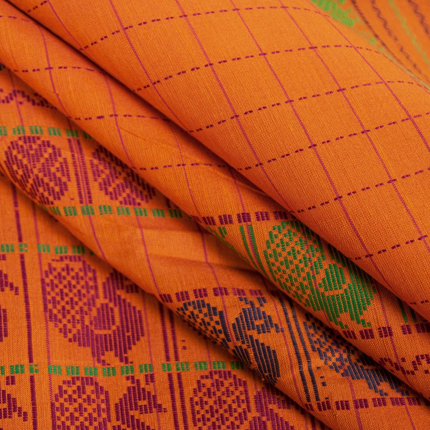 Sanskriti Vintage Sarees Yellow Pure Cotton Indian Ilkal Peacock Handwoven 5+YD