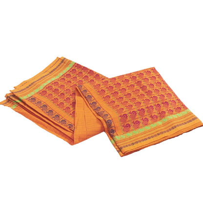 Sanskriti Vintage Sarees Yellow Pure Cotton Indian Ilkal Peacock Handwoven 5+YD