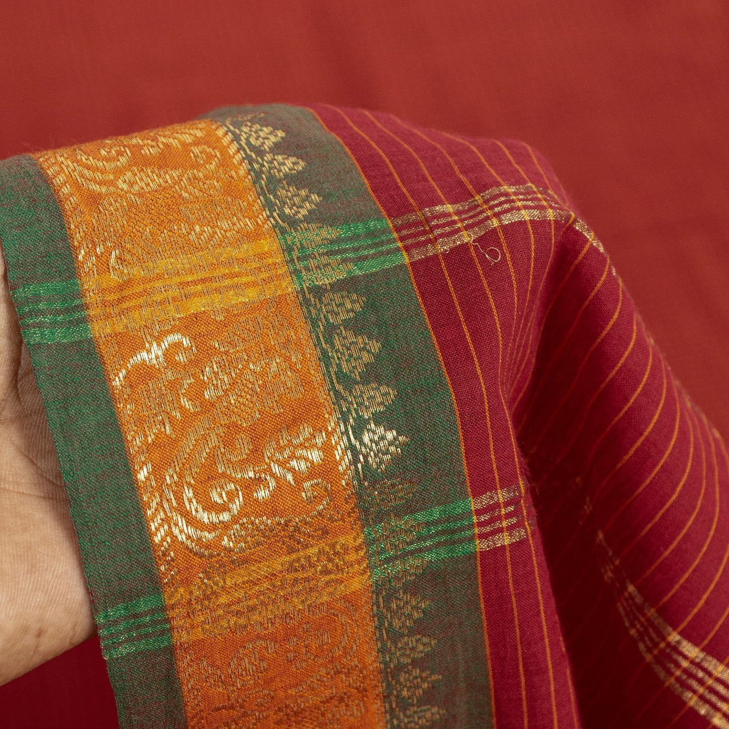 Sanskriti Vintage Sarees Dark Red Pure Cotton Chettinad HandWoven Tamilnadu Sari