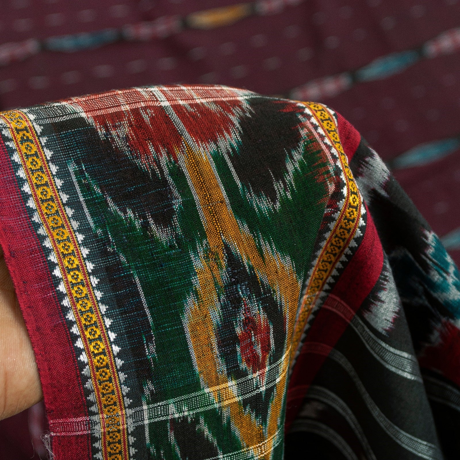 Sanskriti Vintage Sarees Dark Red Ikat Handwoven Odisha Pure Cotton 5+yd Sari