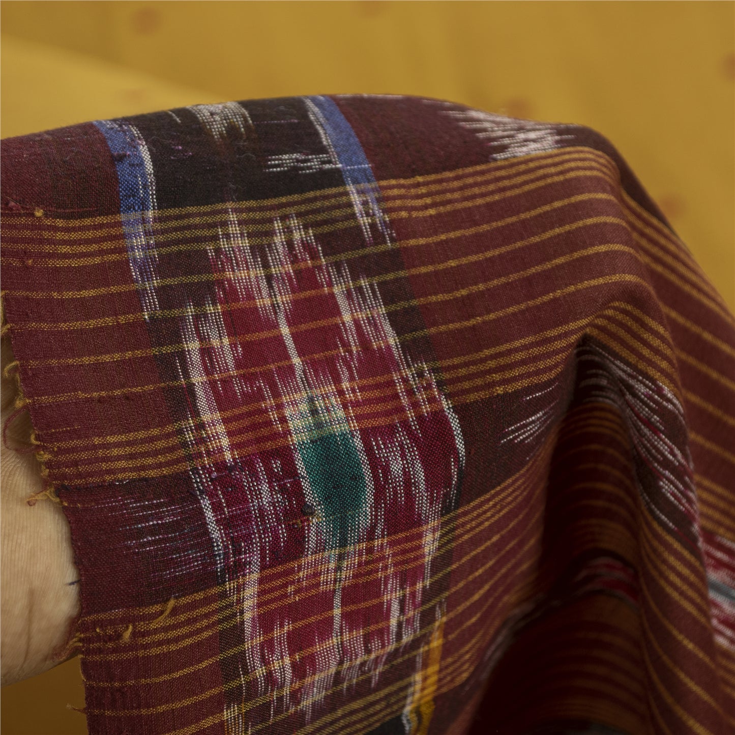 Sanskriti Vintage Sarees Mustard Ikat Handwoven Odisha Pure Cotton 5+yd Sari