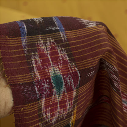 Sanskriti Vintage Sarees Mustard Ikat Handwoven Odisha Pure Cotton 5+yd Sari