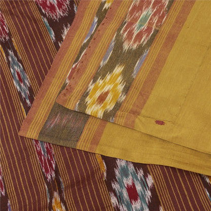 Sanskriti Vintage Sarees Mustard Ikat Handwoven Odisha Pure Cotton 5+yd Sari