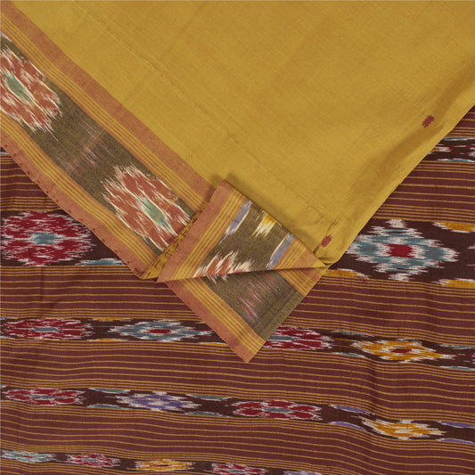 Sanskriti Vintage Sarees Mustard Ikat Handwoven Odisha Pure Cotton 5+yd Sari