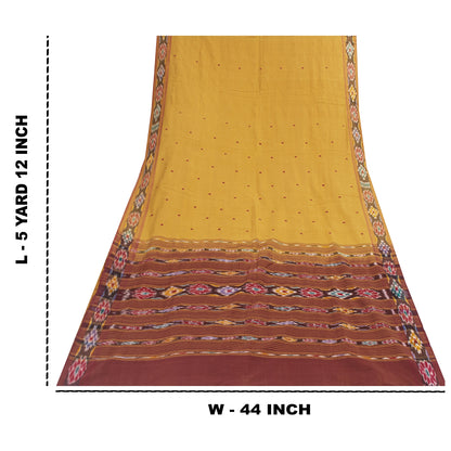 Sanskriti Vintage Sarees Mustard Ikat Handwoven Odisha Pure Cotton 5+yd Sari