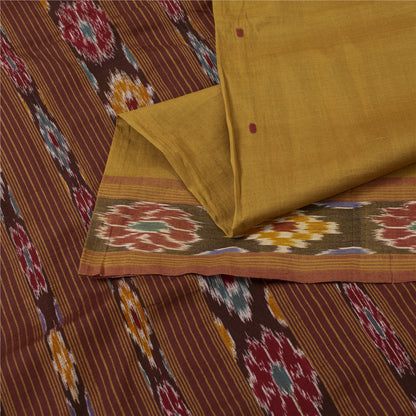 Sanskriti Vintage Sarees Mustard Ikat Handwoven Odisha Pure Cotton 5+yd Sari