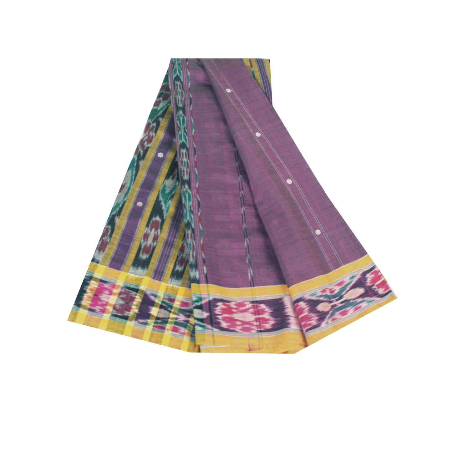 Sanskriti Vintage Sarees Purple Ikat Handwoven Odisha 100% Pure Cotton 5+YD Sari