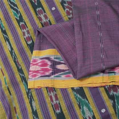 Sanskriti Vintage Sarees Purple Ikat Handwoven Odisha 100% Pure Cotton 5+YD Sari