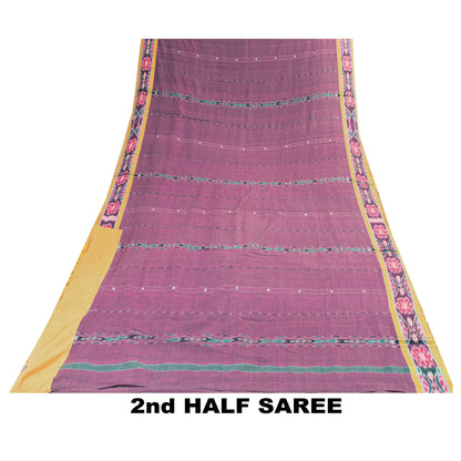 Sanskriti Vintage Sarees Purple Ikat Handwoven Odisha 100% Pure Cotton 5+YD Sari