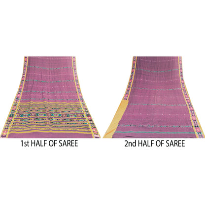 Sanskriti Vintage Sarees Purple Ikat Handwoven Odisha 100% Pure Cotton 5+YD Sari