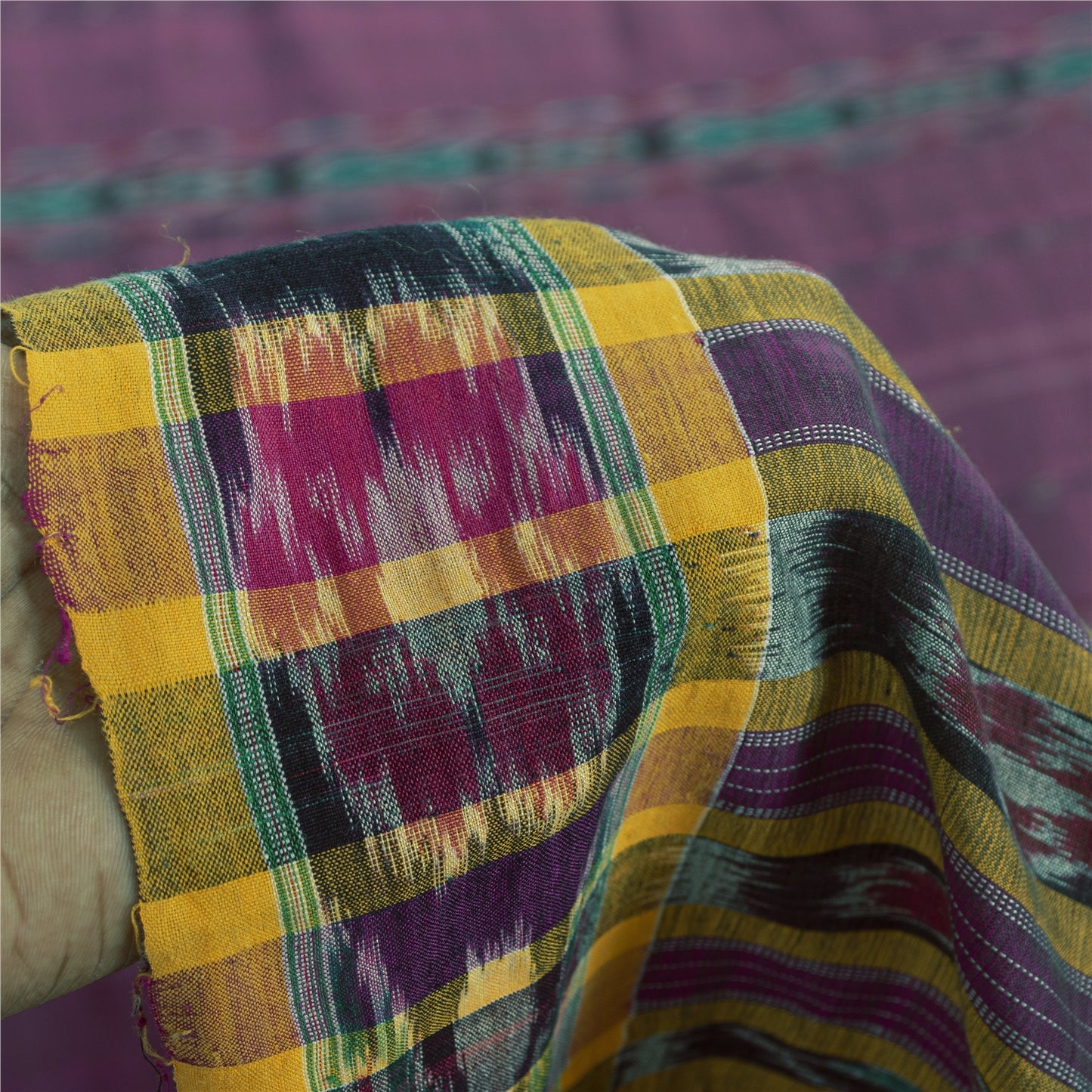 Sanskriti Vintage Sarees Purple Ikat Handwoven Odisha 100% Pure Cotton 5+YD Sari