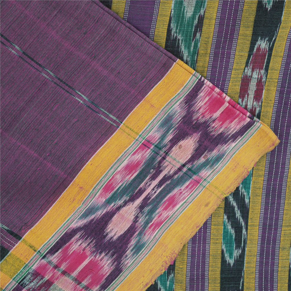 Sanskriti Vintage Sarees Purple Ikat Handwoven Odisha 100% Pure Cotton 5+YD Sari