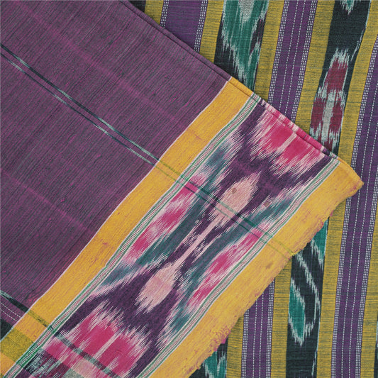 Sanskriti Vintage Sarees Purple Ikat Handwoven Odisha 100% Pure Cotton 5+YD Sari