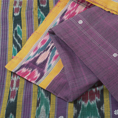 Sanskriti Vintage Sarees Purple Ikat Handwoven Odisha 100% Pure Cotton 5+YD Sari