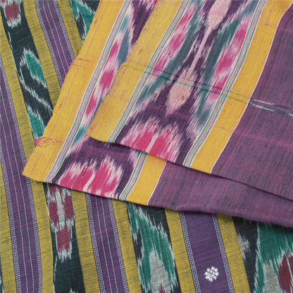 Sanskriti Vintage Sarees Purple Ikat Handwoven Odisha 100% Pure Cotton 5+YD Sari