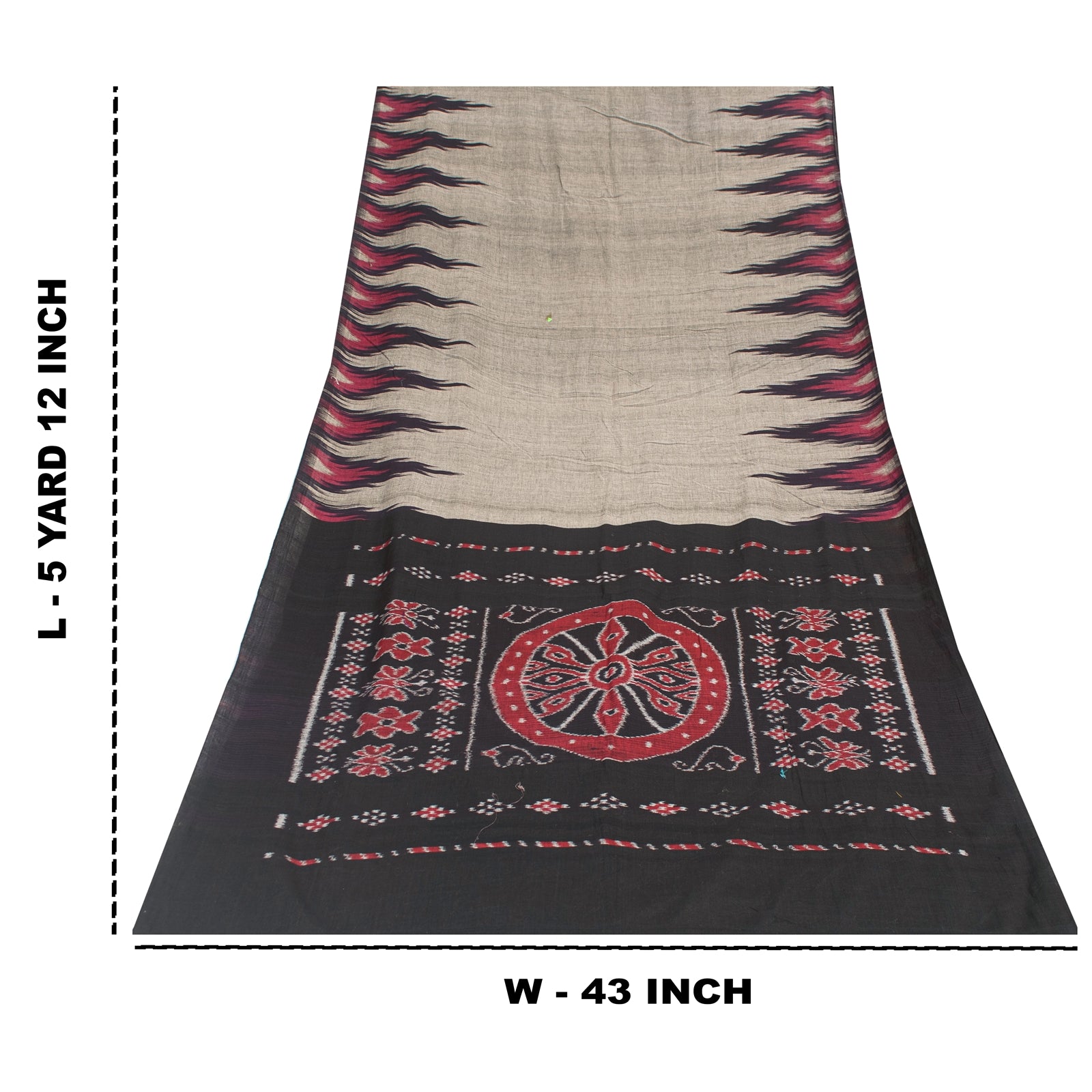 Sanskriti Vintage Sarees Gray Ikat Handwoven Odisha Pure Cotton Sari 5+yd Fabric