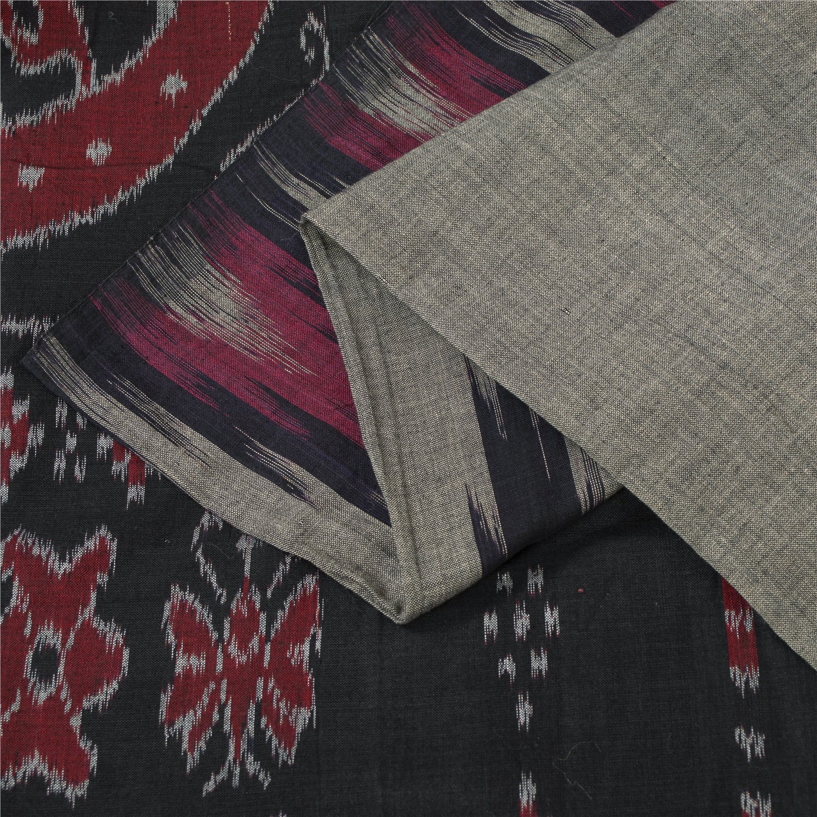 Sanskriti Vintage Sarees Gray Ikat Handwoven Odisha Pure Cotton Sari 5+yd Fabric