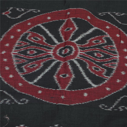Sanskriti Vintage Sarees Gray Ikat Handwoven Odisha Pure Cotton Sari 5+yd Fabric