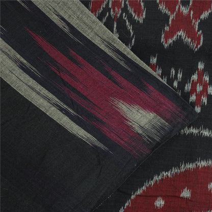 Sanskriti Vintage Sarees Gray Ikat Handwoven Odisha Pure Cotton Sari 5+yd Fabric