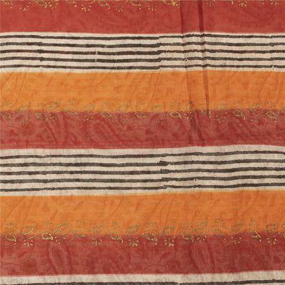 Sanskriti Vintage Sarees Cream Pure Cotton Hand Block Printed 5+YD Textile Sari