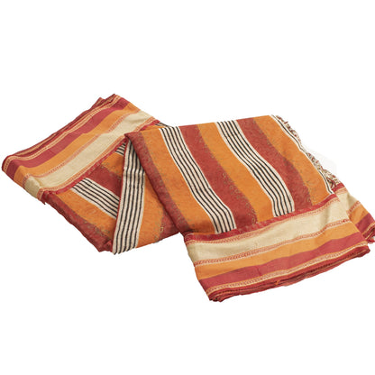 Sanskriti Vintage Sarees Cream Pure Cotton Hand Block Printed 5+YD Textile Sari