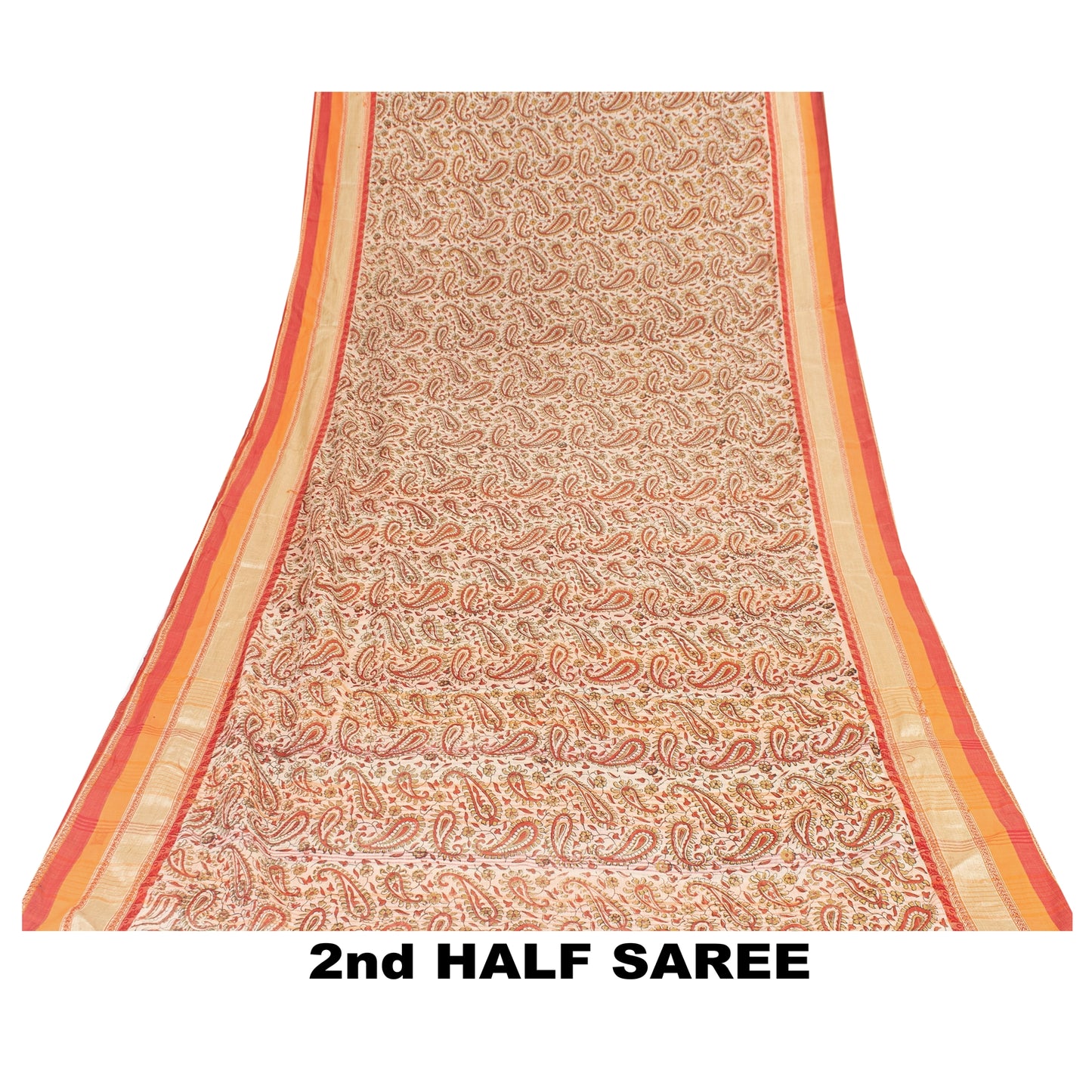 Sanskriti Vintage Sarees Cream Pure Cotton Hand Block Printed 5+YD Textile Sari