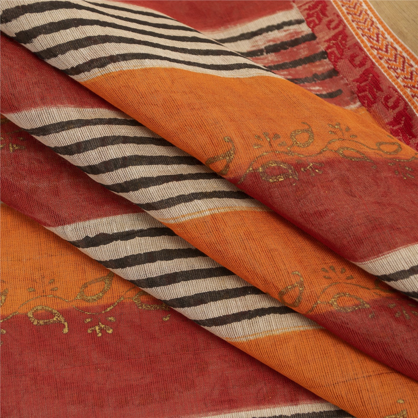 Sanskriti Vintage Sarees Cream Pure Cotton Hand Block Printed 5+YD Textile Sari