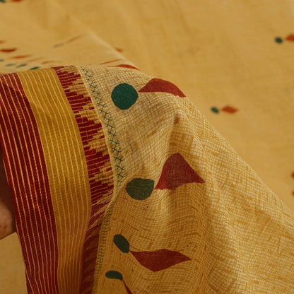 Sanskriti Vintage Sarees Cream Pure Cotton Paisley Print 5+YD Craft Supplie Sari