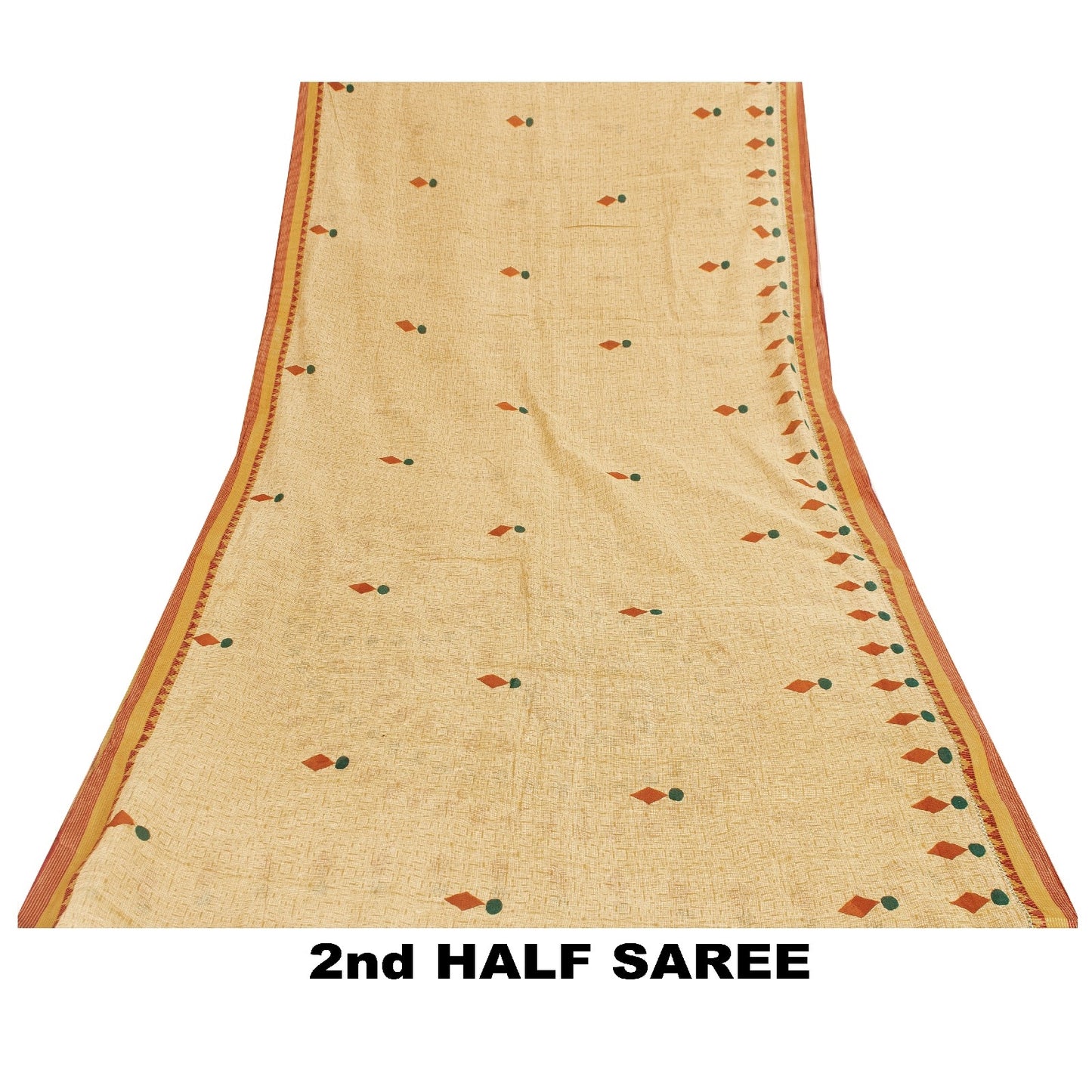 Sanskriti Vintage Sarees Cream Pure Cotton Paisley Print 5+YD Craft Supplie Sari