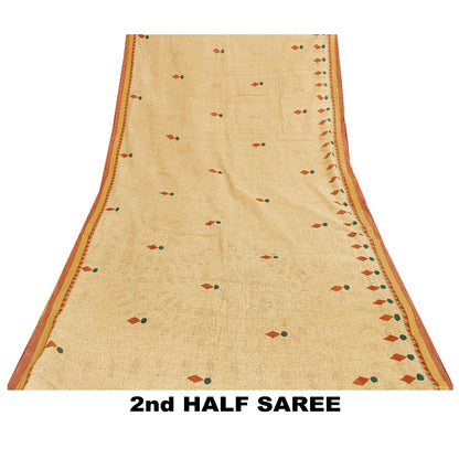 Sanskriti Vintage Sarees Cream Pure Cotton Paisley Print 5+YD Craft Supplie Sari