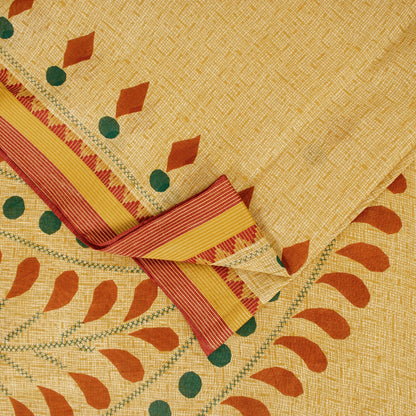 Sanskriti Vintage Sarees Cream Pure Cotton Paisley Print 5+YD Craft Supplie Sari