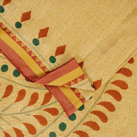 Sanskriti Vintage Sarees Cream Pure Cotton Paisley Print 5+YD Craft Supplie Sari