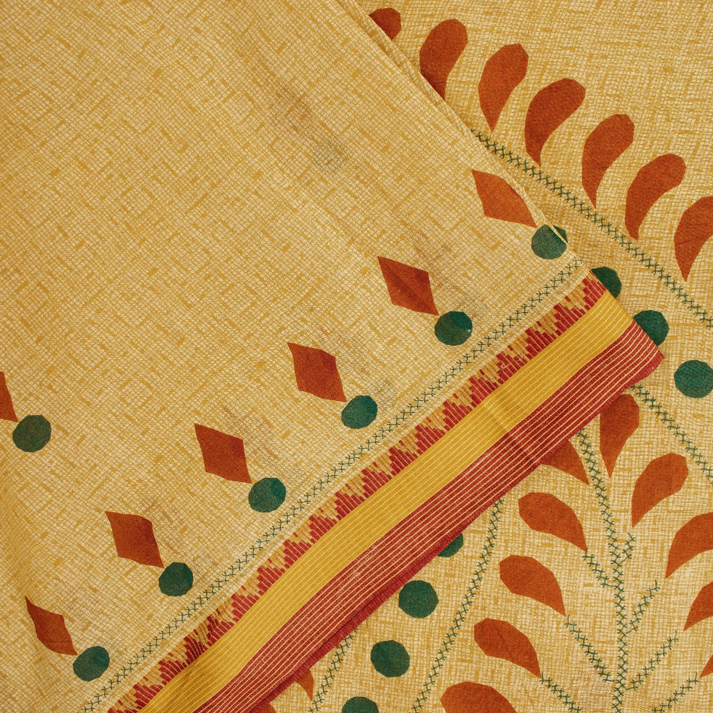 Sanskriti Vintage Sarees Cream Pure Cotton Paisley Print 5+YD Craft Supplie Sari