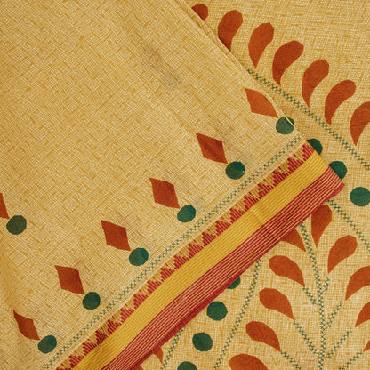 Sanskriti Vintage Sarees Cream Pure Cotton Paisley Print 5+YD Craft Supplie Sari