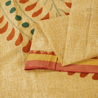 Sanskriti Vintage Sarees Cream Pure Cotton Paisley Print 5+YD Craft Supplie Sari