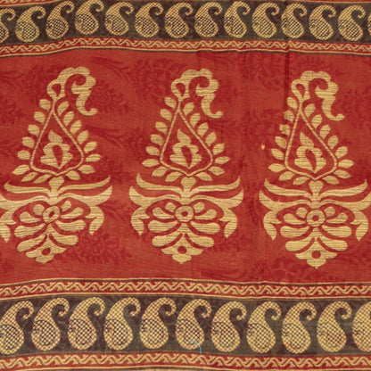 Sanskriti Vintage Sarees Cream & Red Pure Cotton Block Floral Printed 5+YD Sari