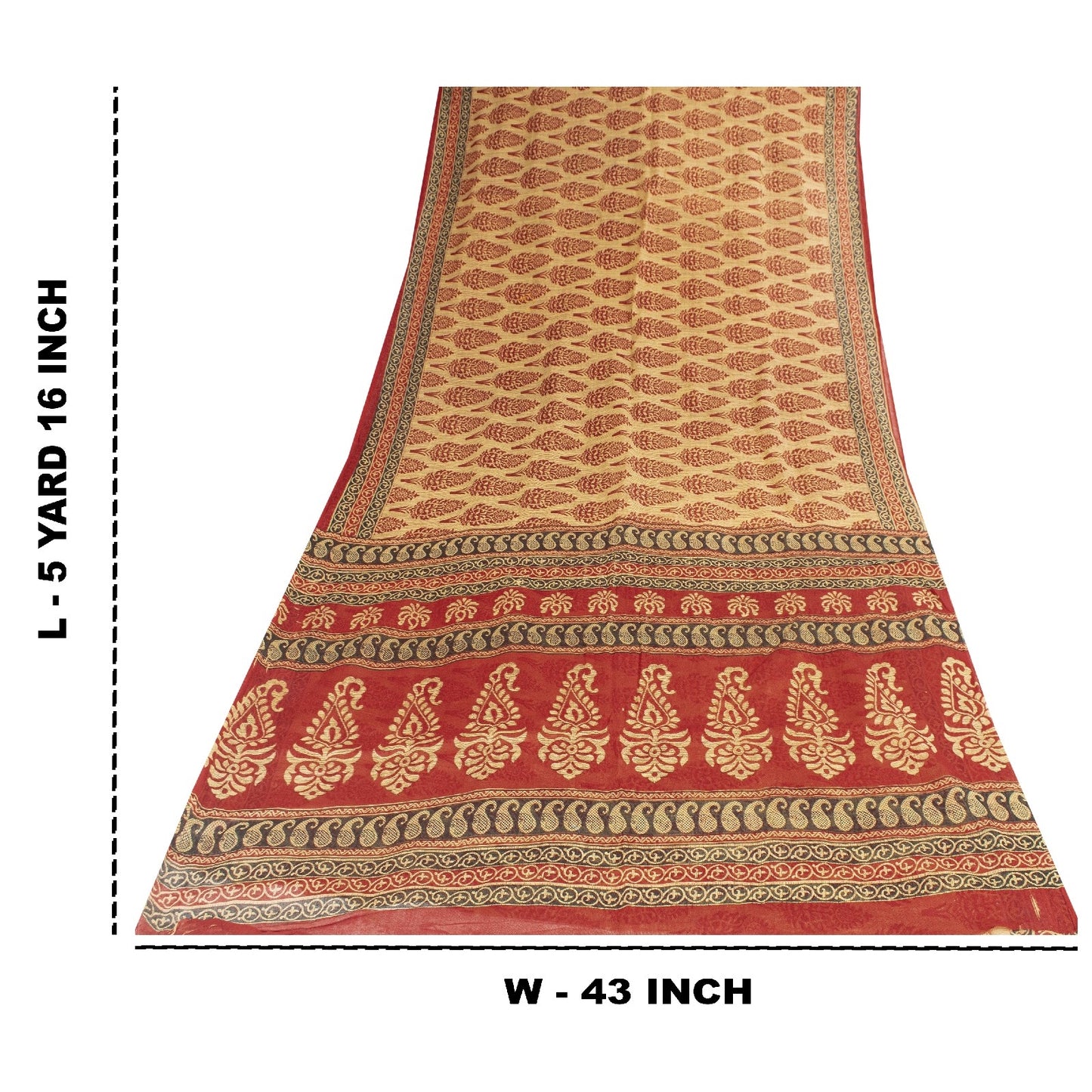 Sanskriti Vintage Sarees Cream & Red Pure Cotton Block Floral Printed 5+YD Sari