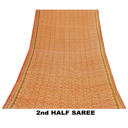 Sanskriti Vintage Sarees Saffron 100%Pure Cotton Floral Printed 5+YD Indian Sari